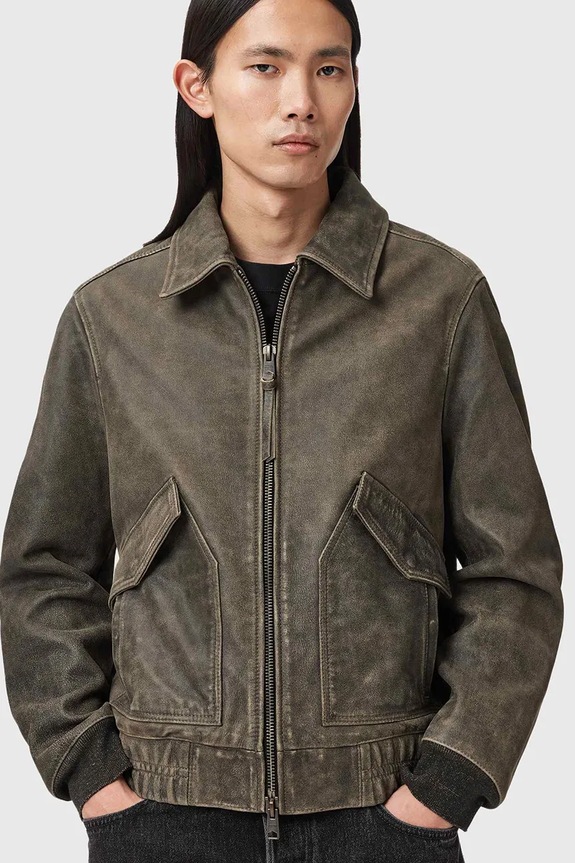 Kožená bunda AllSaints MARLAND hnedá M003LE