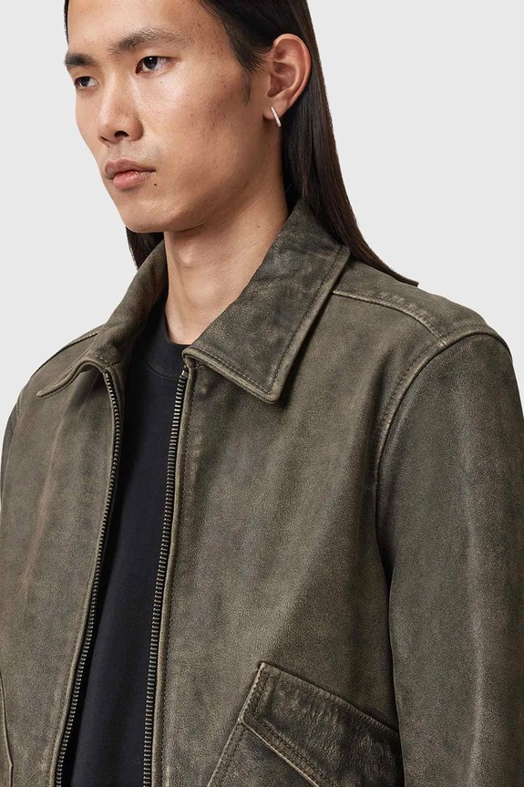 Kožená bunda AllSaints MARLAND M003LE hnedá