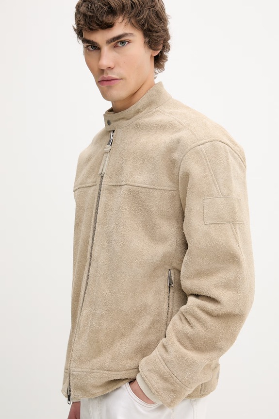 AllSaints krótka kurtka męska zamszowa FELIX beżowy M018LE