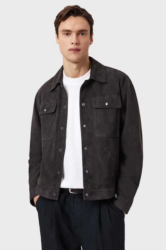 AllSaints jachetă pentru bărbați din piele întoarsă SHELTON negru M051LD