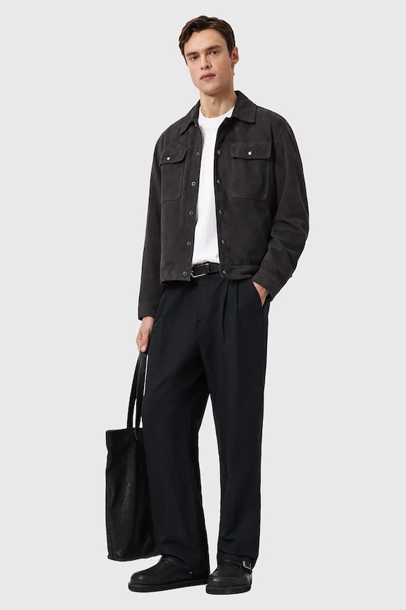 Îmbrăcăminte AllSaints jachetă pentru bărbați din piele întoarsă SHELTON M051LD negru