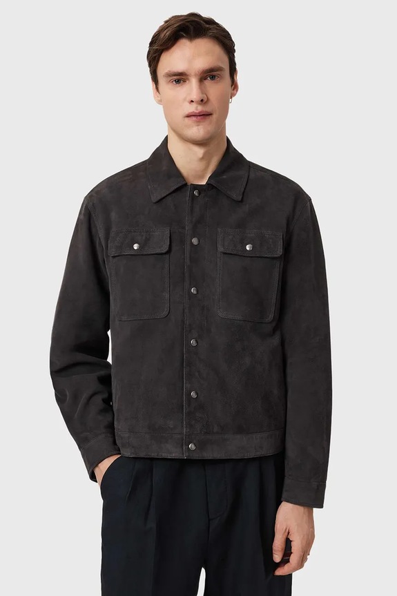 AllSaints jachetă pentru bărbați din piele întoarsă SHELTON negru M051LD
