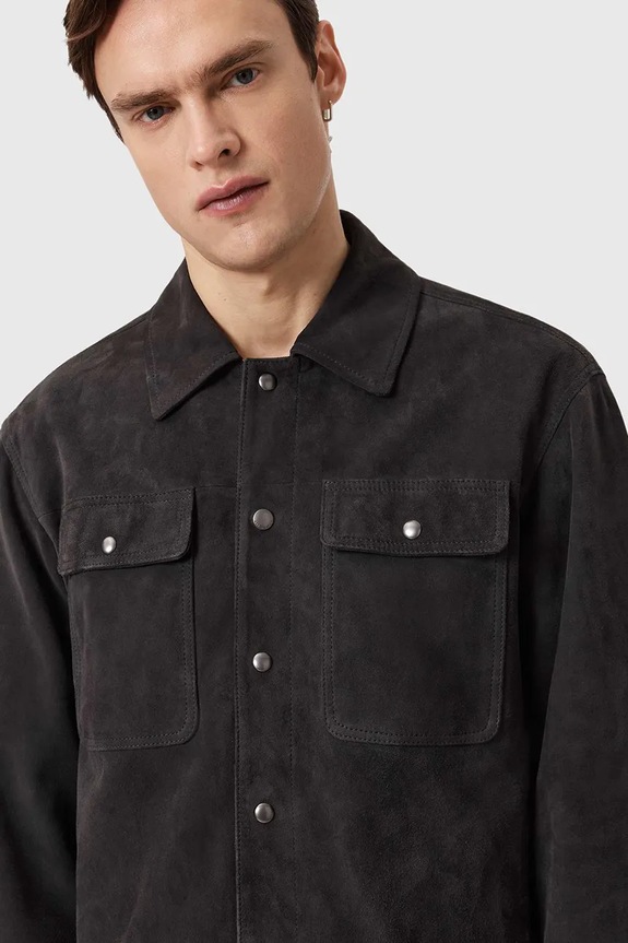 AllSaints jachetă pentru bărbați din piele întoarsă SHELTON M051LD negru