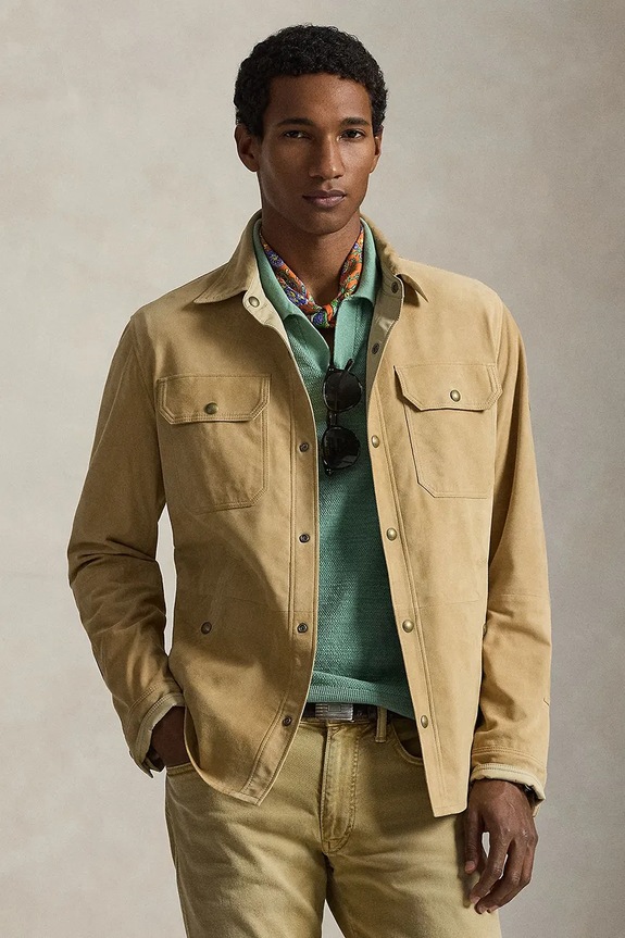 Semišová bunda Polo Ralph Lauren bez kapuce hnědá 710955766