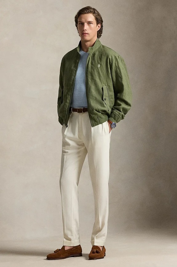 Odzież Polo Ralph Lauren krótka kurtka męska lniana 710P05061 zielony