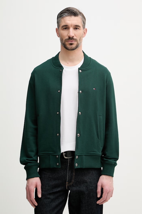Tommy Hilfiger Bomber dzseki férfi pamut zöld MW0MW42470