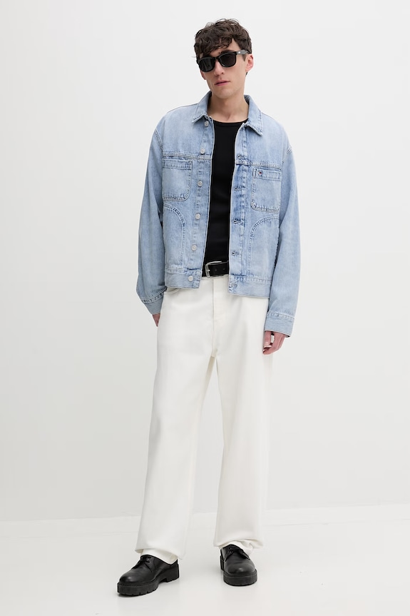 Tommy Jeans prechodná bunda pánska rifľová DM0DM22473 modrá SS26