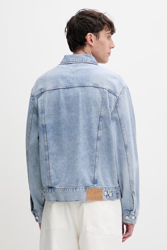 Oblečenie Tommy Jeans prechodná bunda pánska rifľová DM0DM22473 modrá