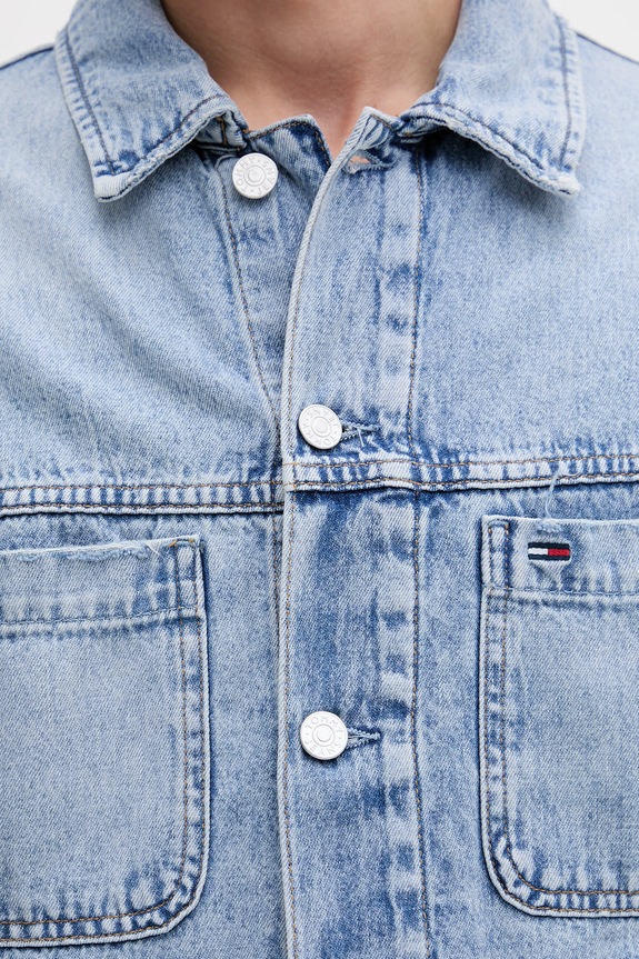 Tommy Jeans prechodná bunda pánska rifľová DM0DM22473 modrá