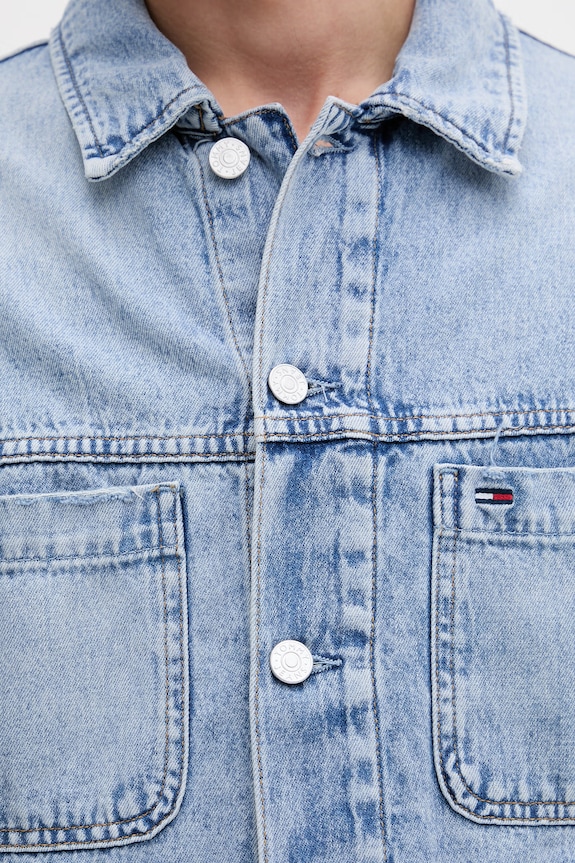 Tommy Jeans prechodná bunda pánska rifľová DM0DM22473 modrá