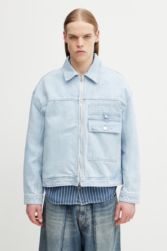 Maison Kitsuné bunda džínová pánská modrá QM02106WD4022