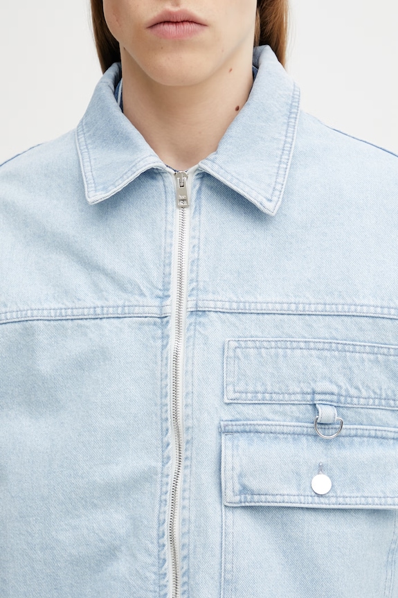 Maison Kitsuné bunda džínová pánská modrá QM02106WD4022