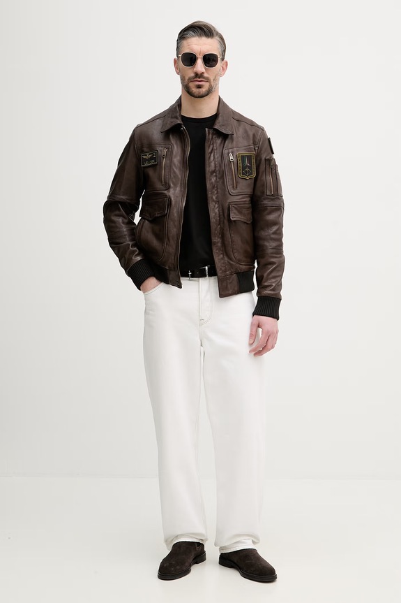 Δερμάτινο μπουφάν Aeronautica Militare PN5058U100839 καφέ SS26