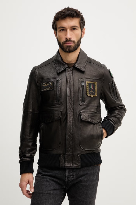 Δερμάτινο μπουφάν Aeronautica Militare καφέ PN5058U100839