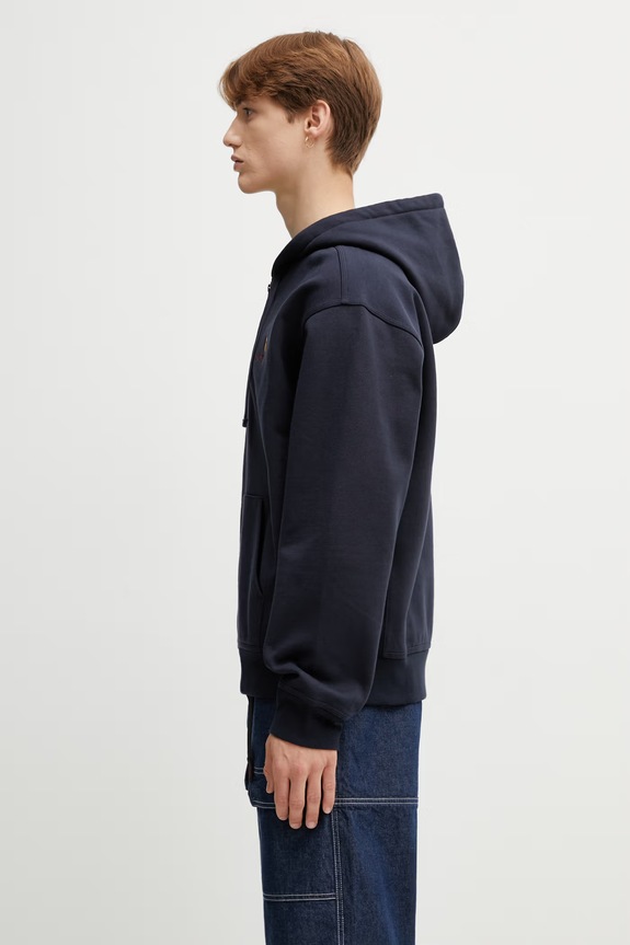 Carhartt WIP Hooded American Script Jacket суичър с качулка от памук мъжки I033063.J0XX тъмносин SS26