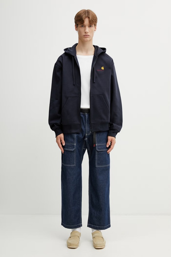 Carhartt WIP Hooded American Script Jacket суичър с качулка от памук мъжки I033063.J0XX тъмносин