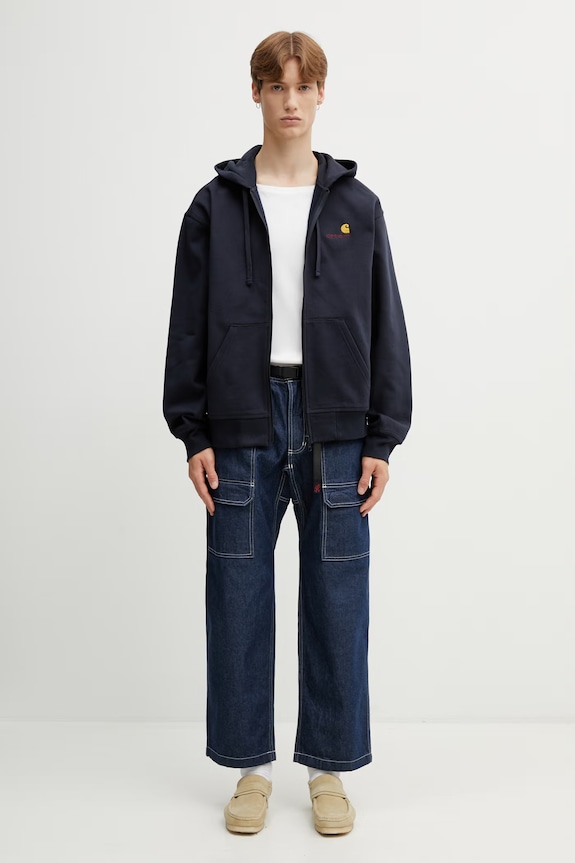 Carhartt WIP Hooded American Script Jacket суичър с качулка от памук мъжки I033063.J0XX тъмносин