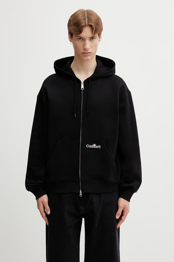 Carhartt WIP Hooded WIP Label Sweat Jacket Men's cotton zip-up hoodie black I036347.89XX
