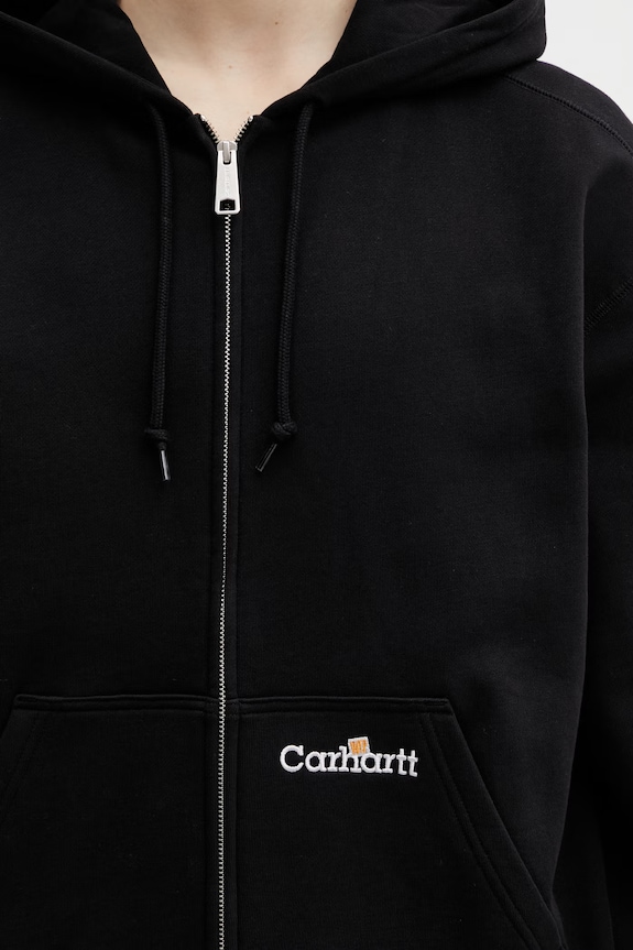 Carhartt WIP Hooded WIP Label Sweat Jacket Men's cotton zip-up hoodie black I036347.89XX