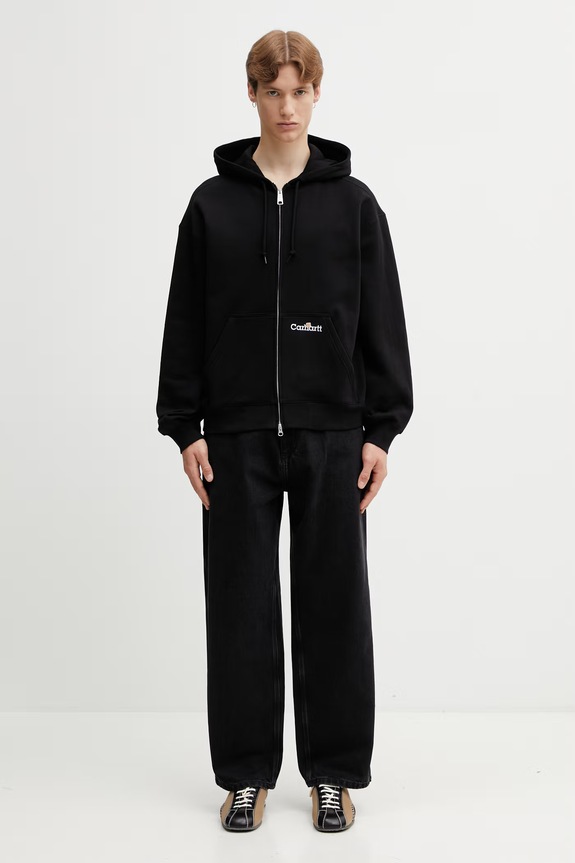 Carhartt WIP Hooded WIP Label Sweat Jacket Men's cotton zip-up hoodie I036347.89XX black