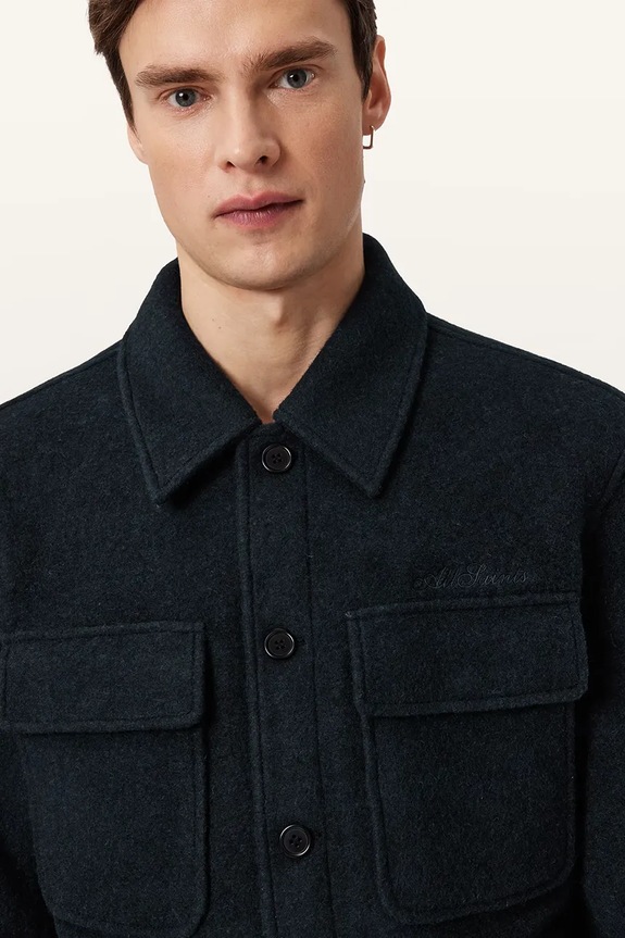 AllSaints πουκάμισο ανδρικό με πρόσμιξη μαλλιού CAYSON M014OE σκούρο μπλε