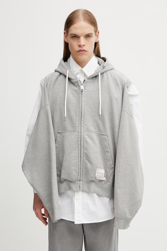 Maison MIHARA YASUHIRO bluza rozpinana z kapturem bawełniana męska szary A16PK561