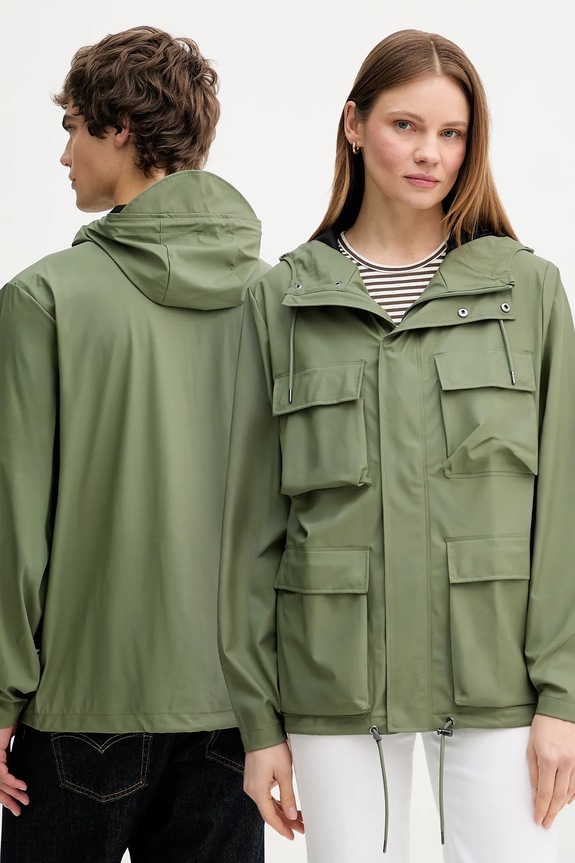 Rains geacă de ploaie 12210 Pocket Jacket W3 cu captuseala verde 12210.145