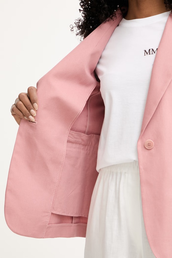 Weekend Max Mara jednoradové sako dámske s prímesou ľanu ORCHE 2615041042600