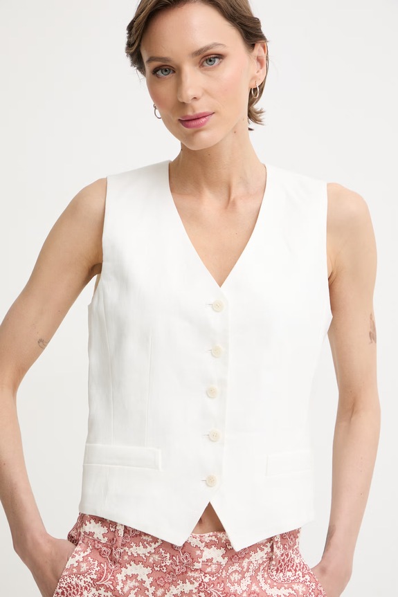 Weekend Max Mara vestă cu un singur rând de nasturi pentru femei, din in PACE bej 2615151012600