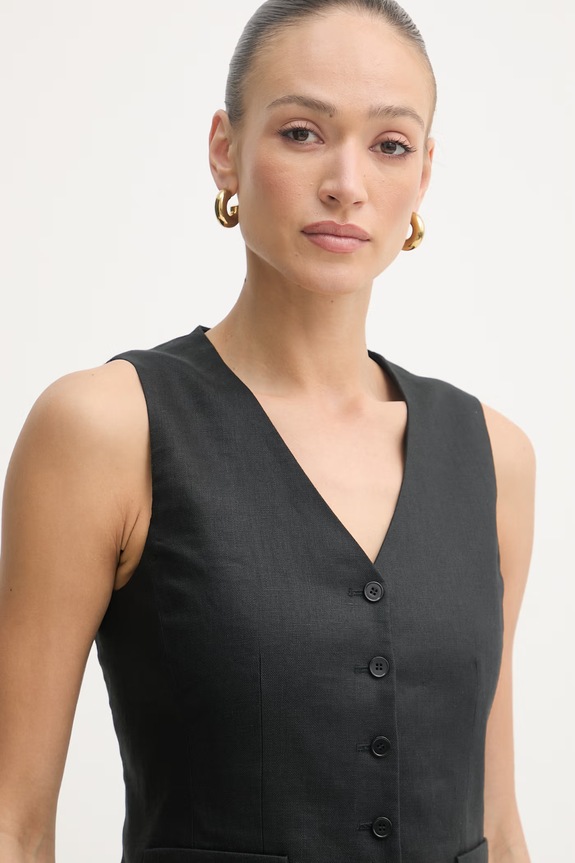 Weekend Max Mara gilet monopetto da donna in lino PACE nero 2615151012600