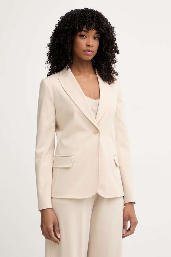 Weekend Max Mara jednoradové sako dámske s viskózou CARBONE béžová 2615911012600