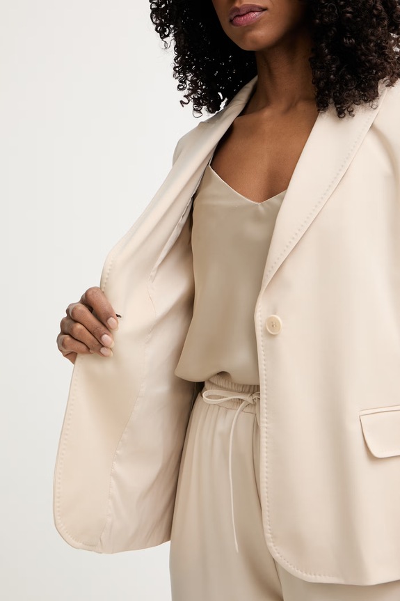 Weekend Max Mara jednoradové sako dámske s viskózou CARBONE 2615911012600 béžová