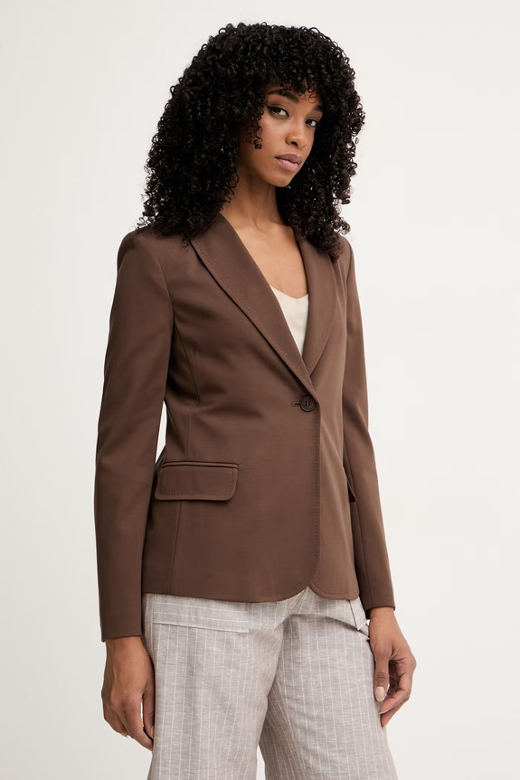 Weekend Max Mara jednoradové sako dámske s viskózou CARBONE hnedá 2615911012600