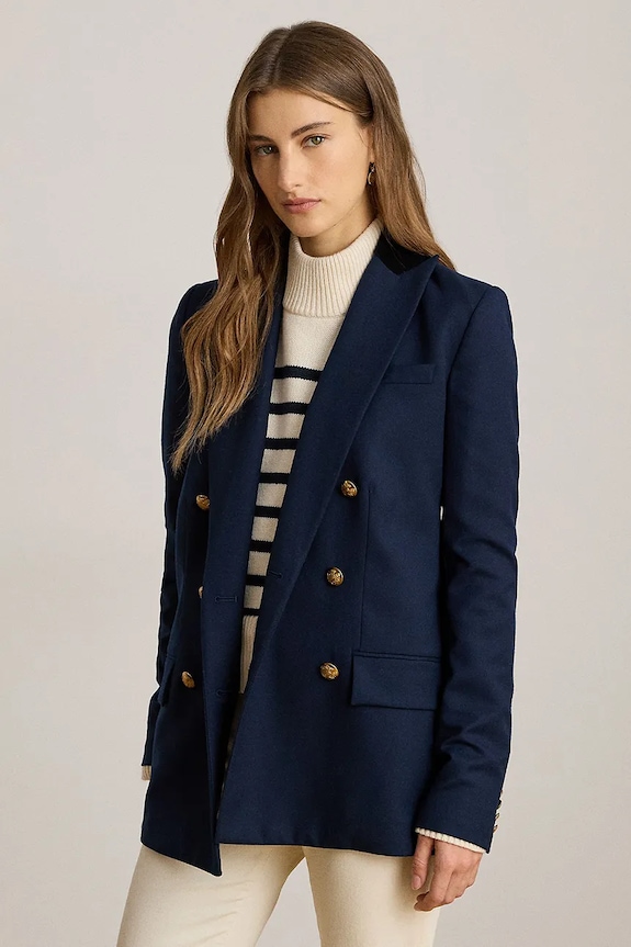 Lauren Ralph Lauren giacca in lana tessuto blu navy 200P03499