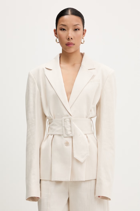 Rotate giacca monopetto da donna con lino beige 1155082059