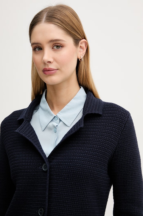 United Colors of Benetton sacou cu un singur rând de nasturi pentru femei, din bumbac bleumarin 1TWSD605I