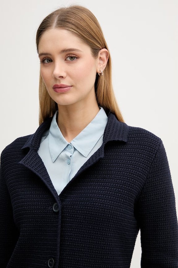 United Colors of Benetton sacou cu un singur rând de nasturi pentru femei, din bumbac bleumarin 1TWSD605I