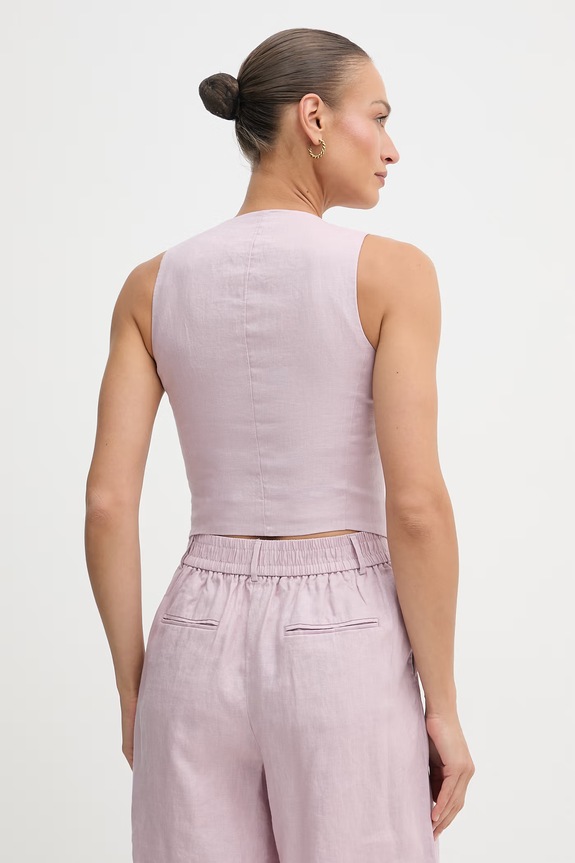 Îmbrăcăminte United Colors of Benetton vestă cu un singur rând de nasturi pentru femei, din in 2AGHDJ014 roz