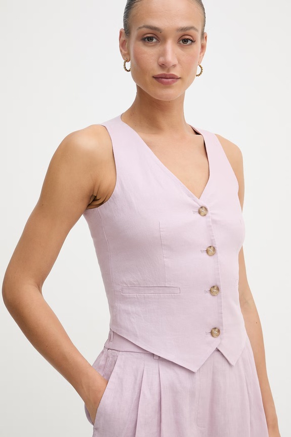 United Colors of Benetton vestă cu un singur rând de nasturi pentru femei, din in roz 2AGHDJ014