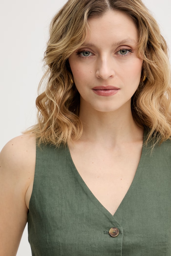 United Colors of Benetton jednoradová vesta dámska ľanová zelená 2AGHDJ014