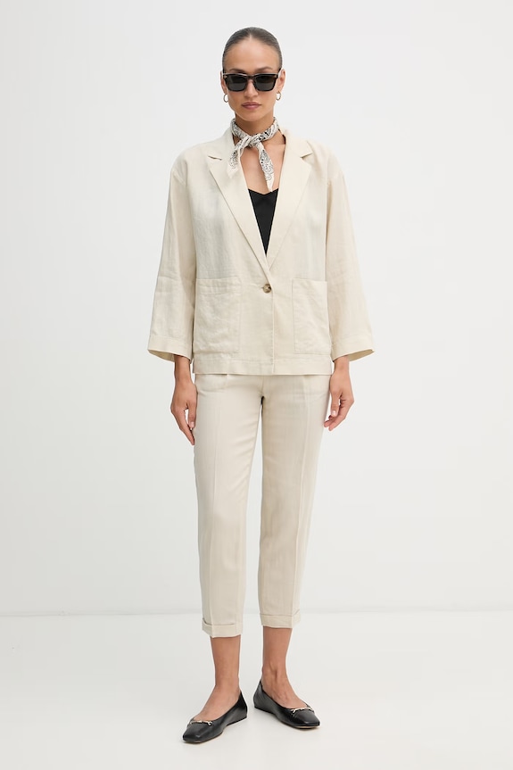 United Colors of Benetton jednoradové sako dámske ľanové 2AGHDW03J béžová SS26