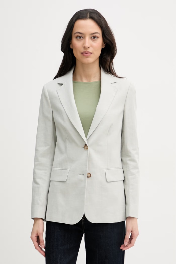 United Colors of Benetton sacou cu un singur rând de nasturi pentru femei, din in verde 2V6GDW03O
