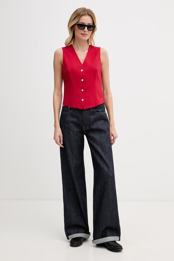 Tommy Hilfiger jednoradová vesta dámska s prímesou vlny WW0WW48882 červená SS26