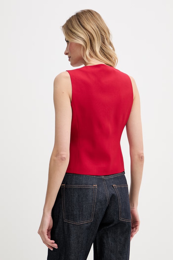 Oblečenie Tommy Hilfiger jednoradová vesta dámska s prímesou vlny WW0WW48882 červená