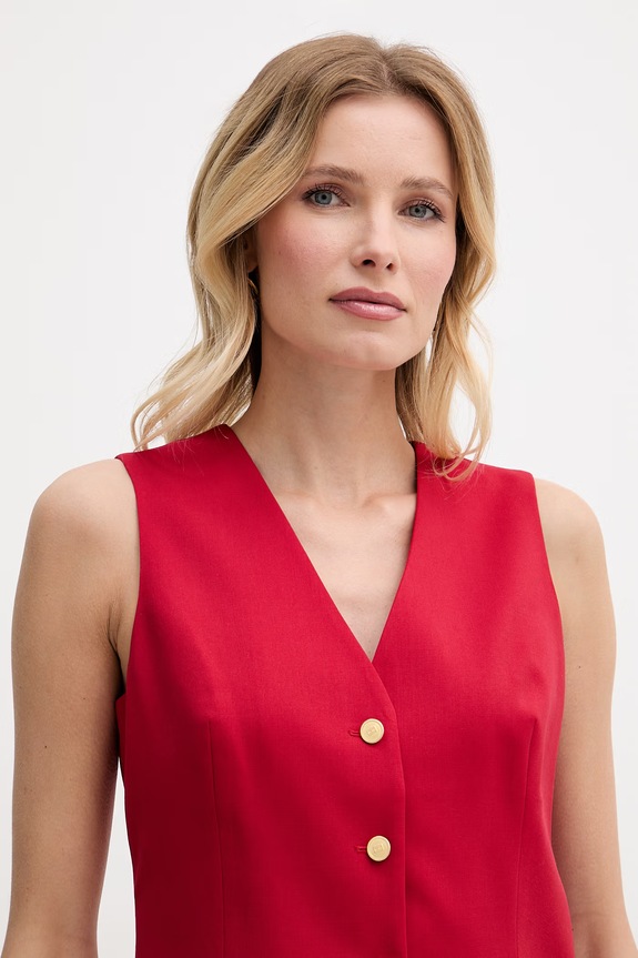Tommy Hilfiger jednoradová vesta dámska s prímesou vlny červená WW0WW48882