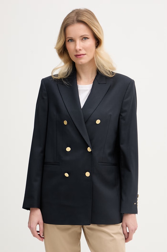 Tommy Hilfiger sacou cu două rânduri de nasturi pentru femei, cu amestec de lână bleumarin WW0WW50784