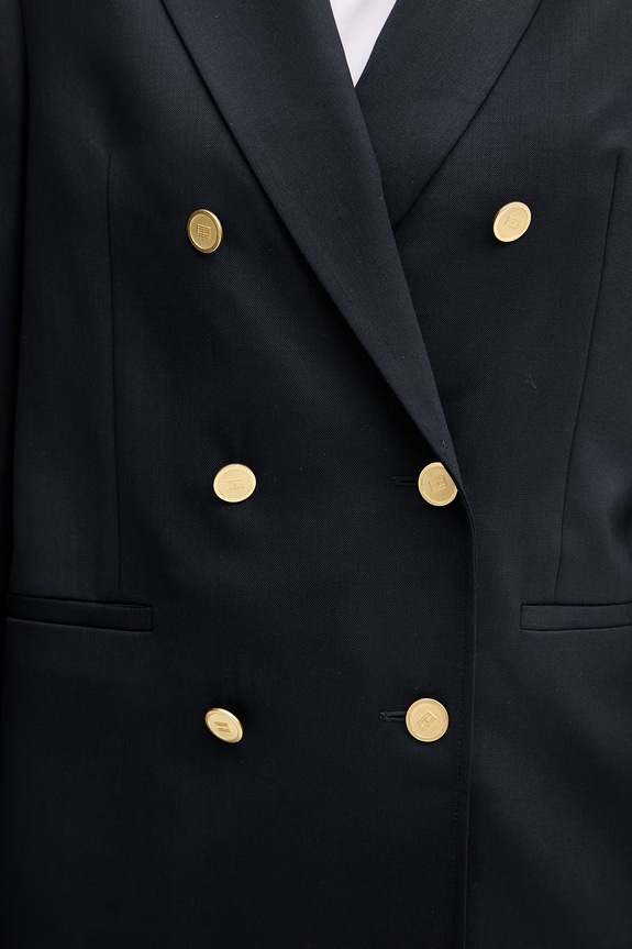 Tommy Hilfiger sacou cu două rânduri de nasturi pentru femei, cu amestec de lână WW0WW50784 bleumarin