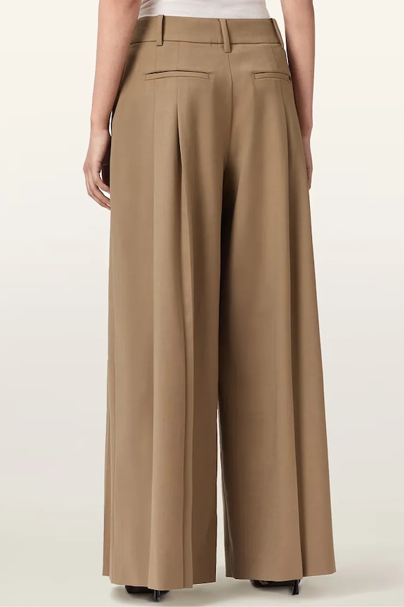 AllSaints pantaloni wide leg de damă cu lână POPPY W017QE maro SS26