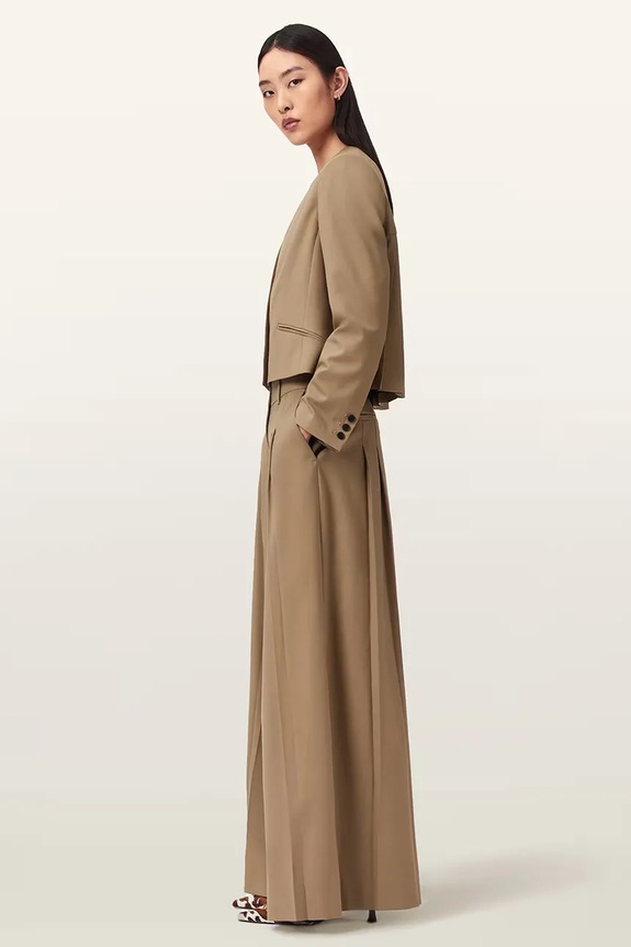 AllSaints pantaloni wide leg de damă cu lână POPPY W017QE maro