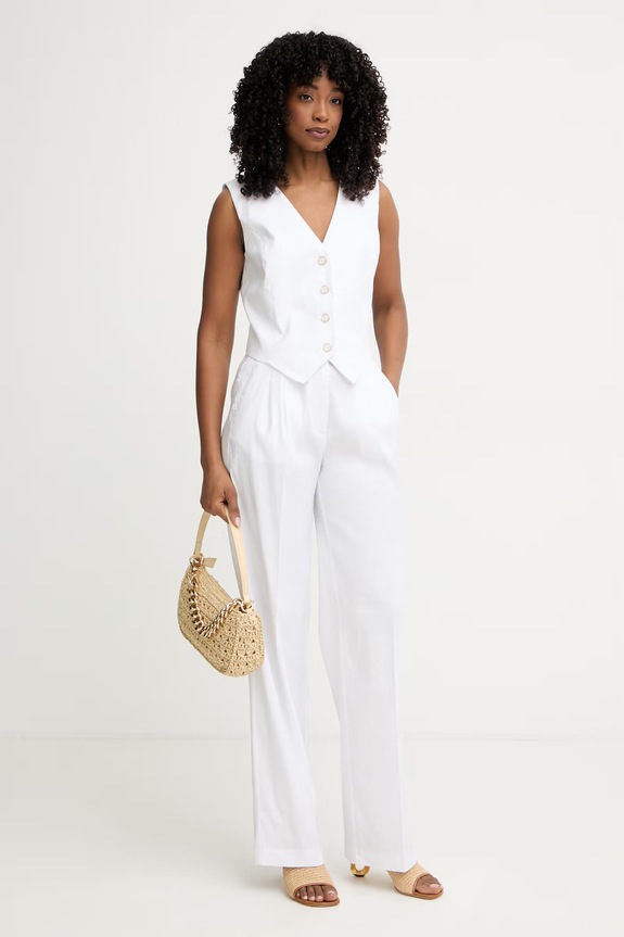 Guess női egysoros mellény lenvászonnal CARLA W6GHAA.W2839 fehér SS26